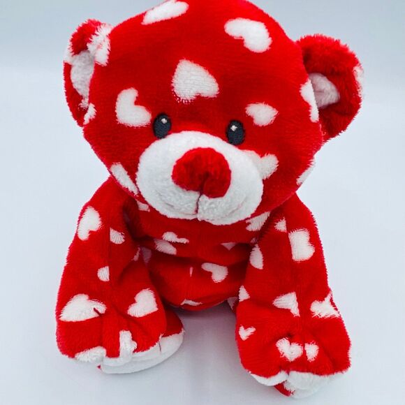 Ty Pluffies DREAMLY Red Teddy Bear White Hearts TySilk 2008 Stuffed Animal Plush - Picture 5 of 8